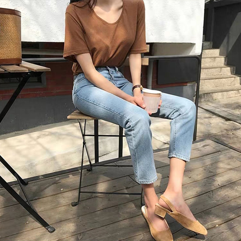 レディース ジーンズ スリムストレートデニムパンツ