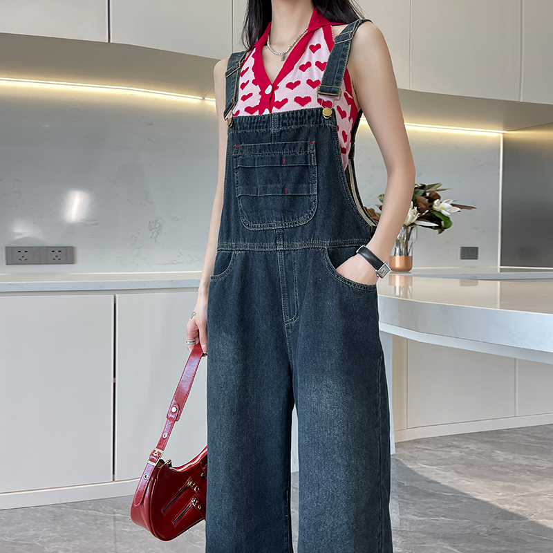 レディースジーンズパンツ ゆったりシルエット デニムサロペット