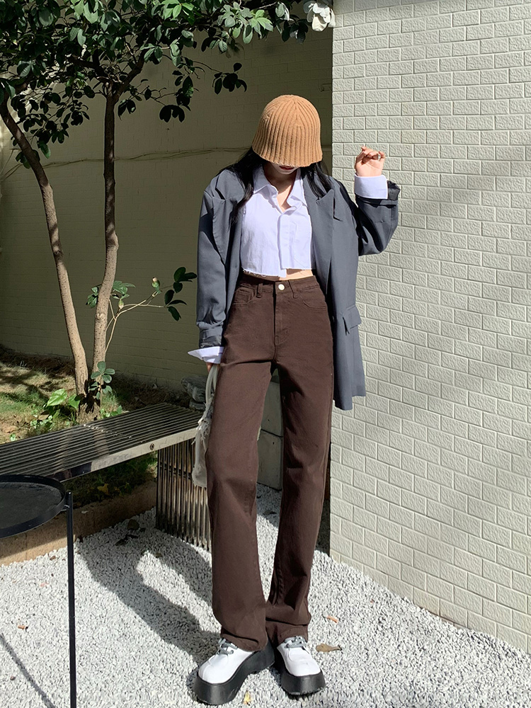 レディース ジーンズ 美脚効果抜群ハイウエストストレートジーンズ