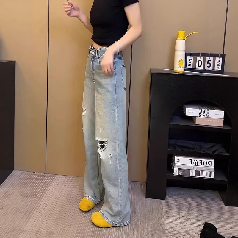 レディース ジーンズ ダメージデニム ストレート