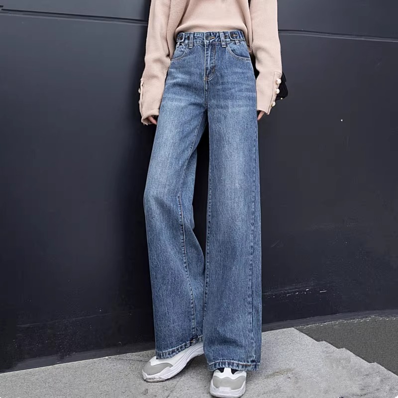 レディースジーンズパンツ ゆったり美脚ストレートデニム