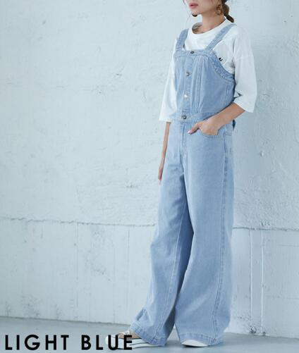 レディース ジーンズ 2025新作 ゆったりワイド デニムサロペット 3色展開 M-L