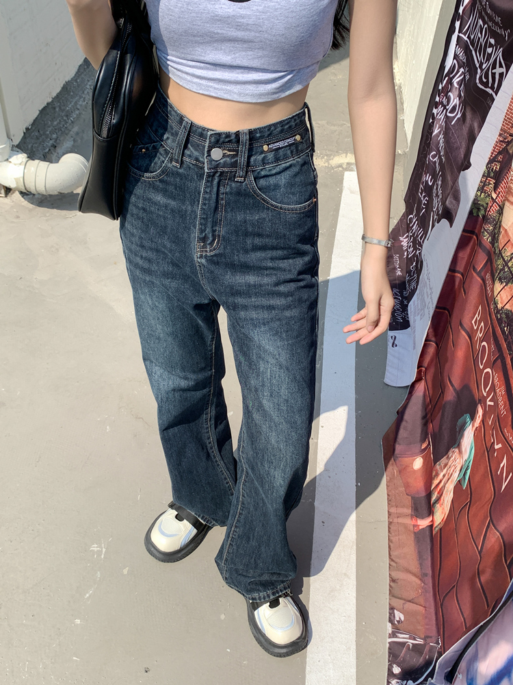 レディースジーンズパンツ ハイウエストワイドデニムパンツ