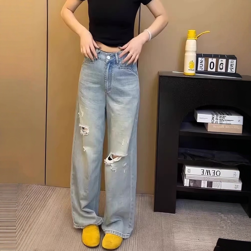レディース ジーンズ ダメージデニム ストレート