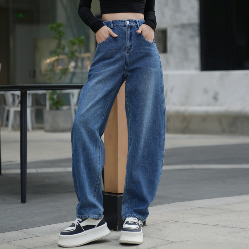 レディースジーンズパンツ バレルレッグハイウエストデニム