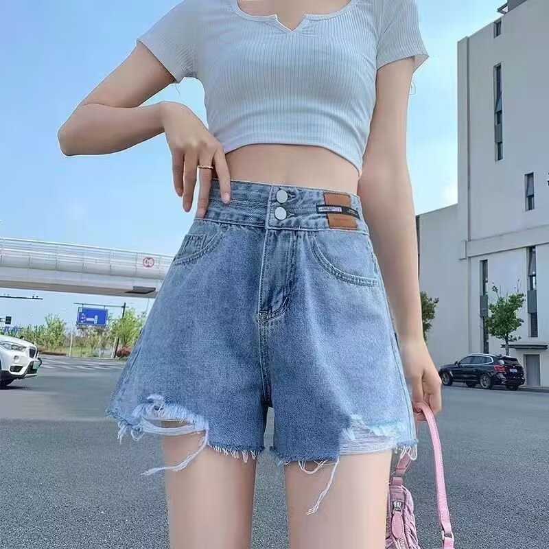 レディースジーンズパンツ フロントダブルボタン デニムショートパンツ