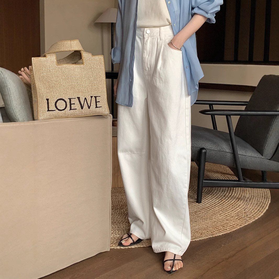レディースジーンズパンツ ゆったりシルエット ハイウエストパンツ