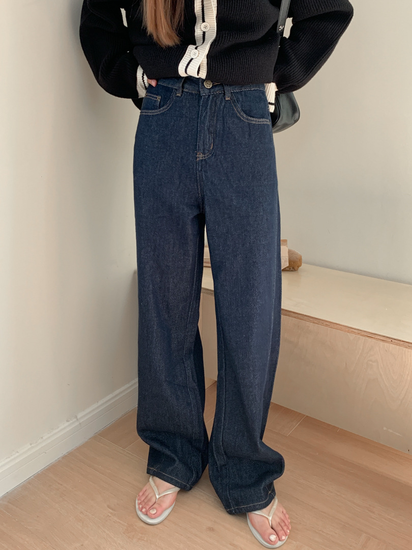 レディースジーンズパンツ ゆったりルーズストレートデニム