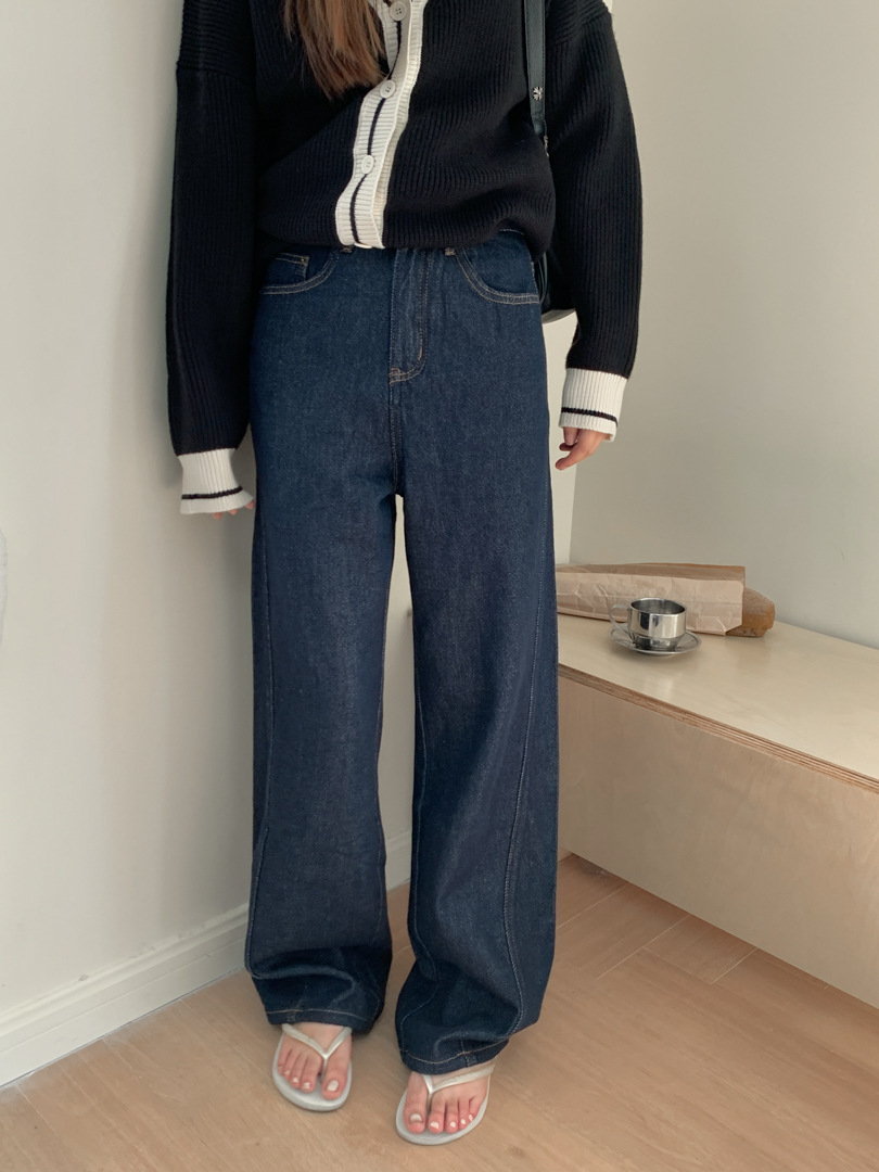レディースジーンズパンツ ゆったりルーズストレートデニム