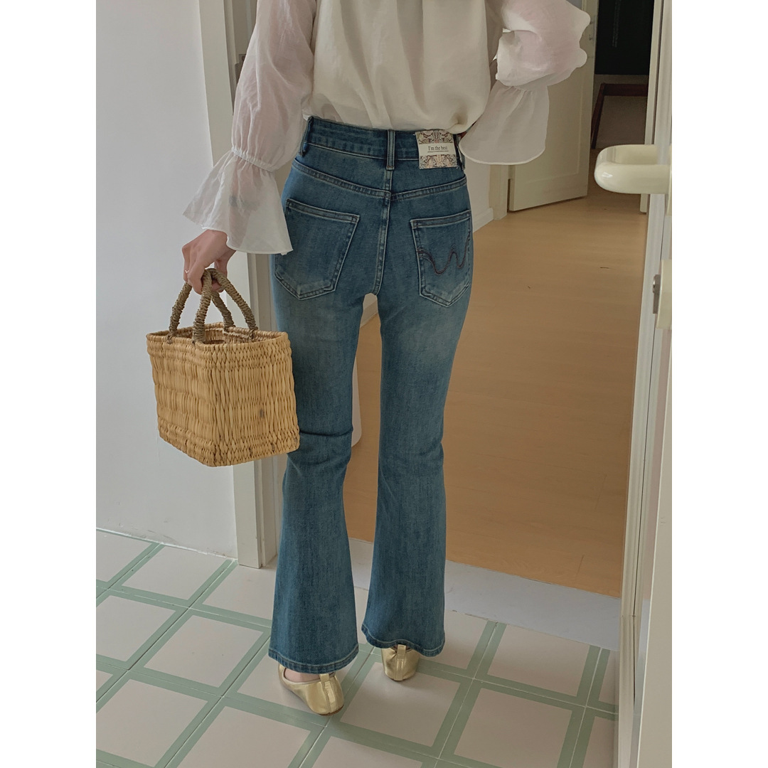 レディースジーンズパンツ レトロ風フレアデニム