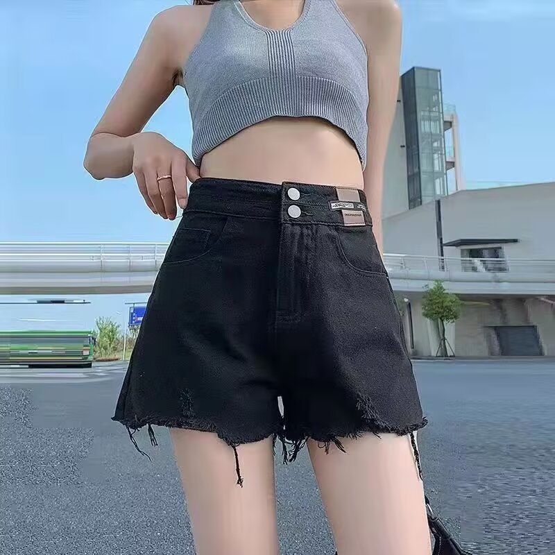 レディースジーンズパンツ フロントダブルボタン デニムショートパンツ