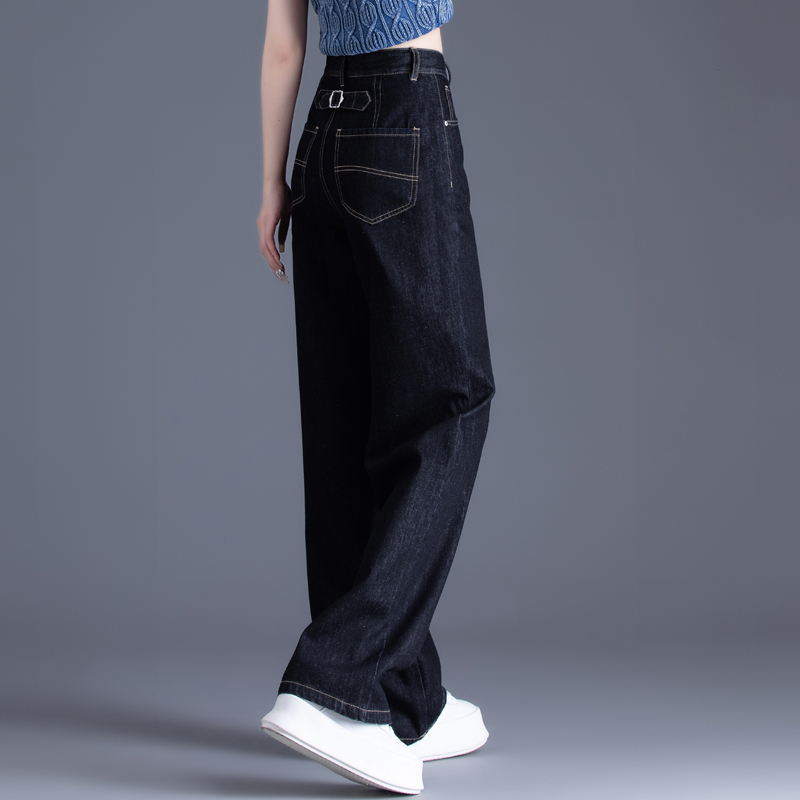 レディースジーンズパンツ ハイウエストデニム ゆるストレート