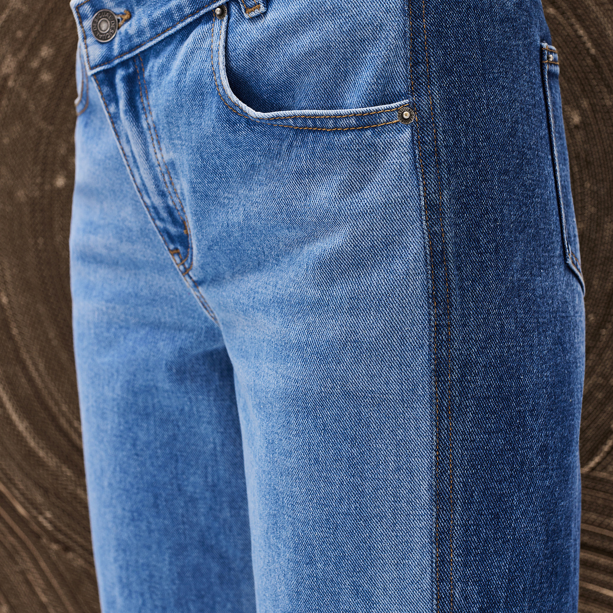レディースジーンズパンツ ダメージ加工ストレートデニム