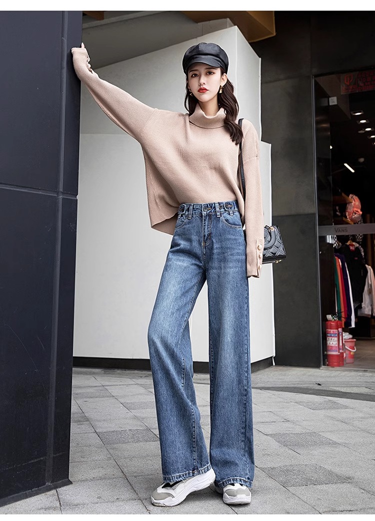 レディースジーンズパンツ ゆったり美脚ストレートデニム