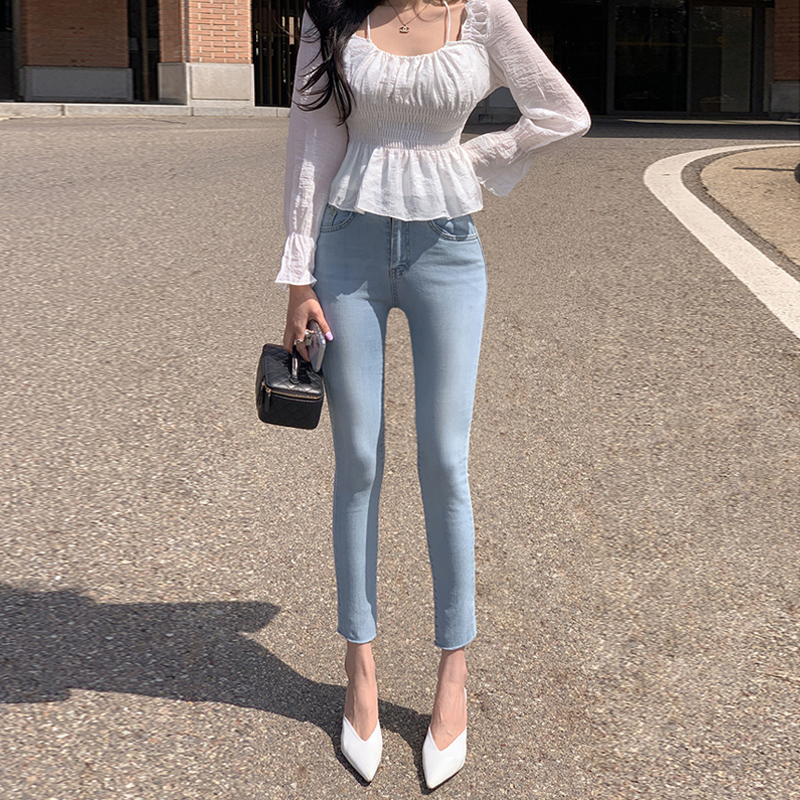 レディース ジーンズ 九分丈スキニーデニムパンツ