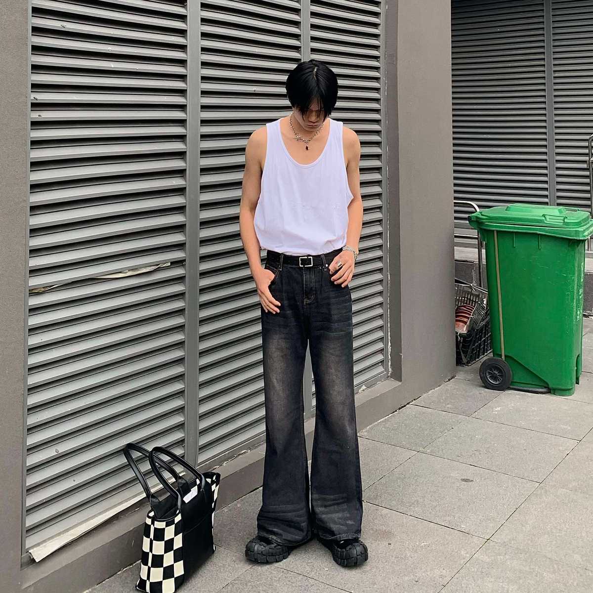 ストリートスタイル ワイドフレアデニムパンツ ストリートスタイル