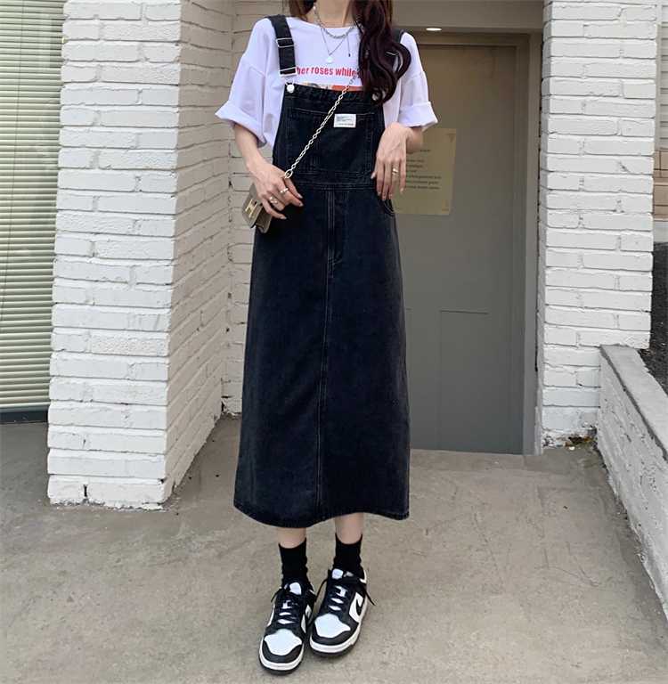デニムスカート ゆったりシルエットデニムサロペットスカート