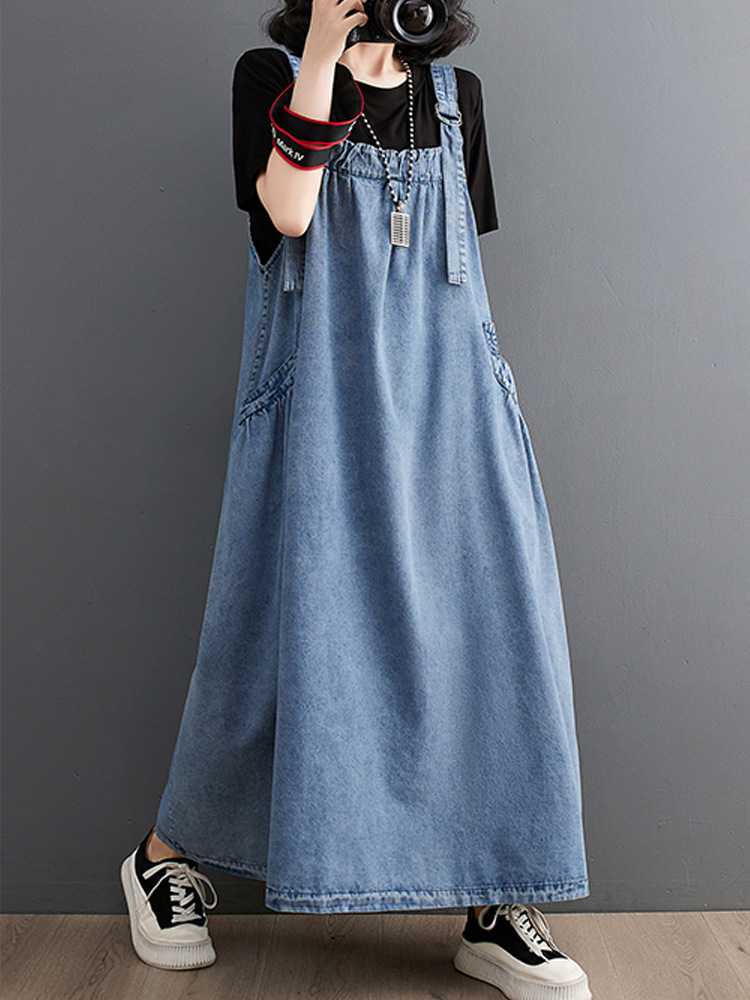 デニムスカート ゆったりデニムサロペットワンピース