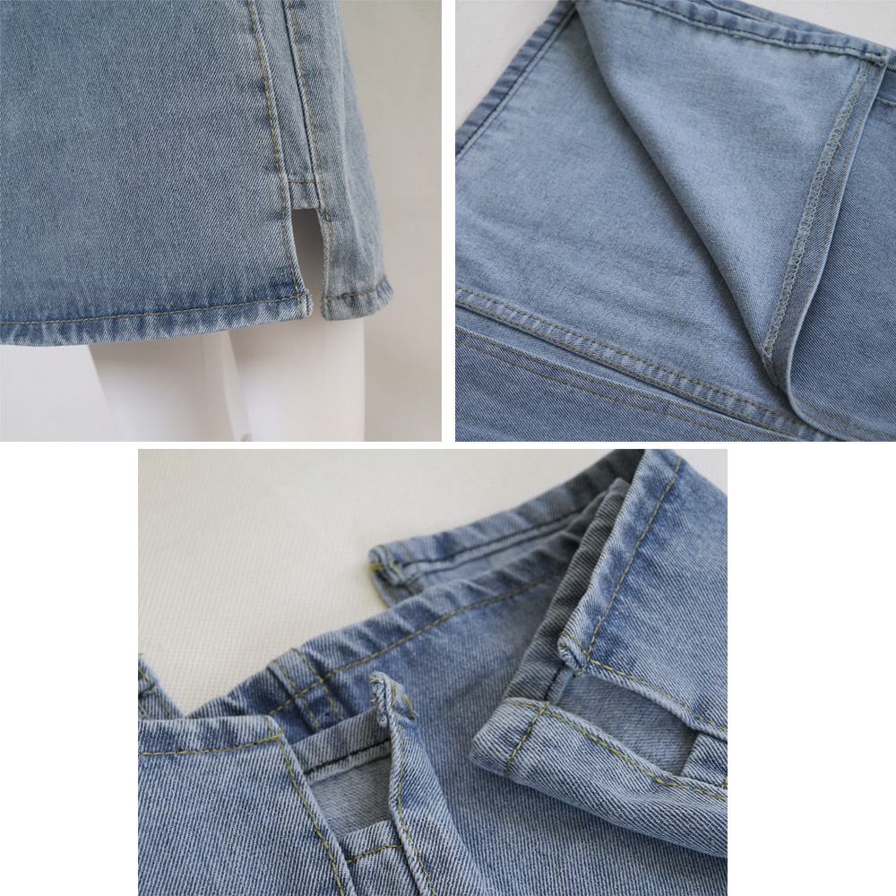 デニムスカート スリット入り ハイウエスト ロング丈