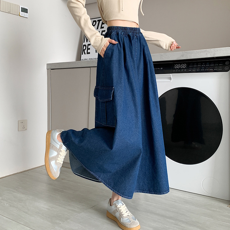  Aライン デニムスカート ポケット付き 