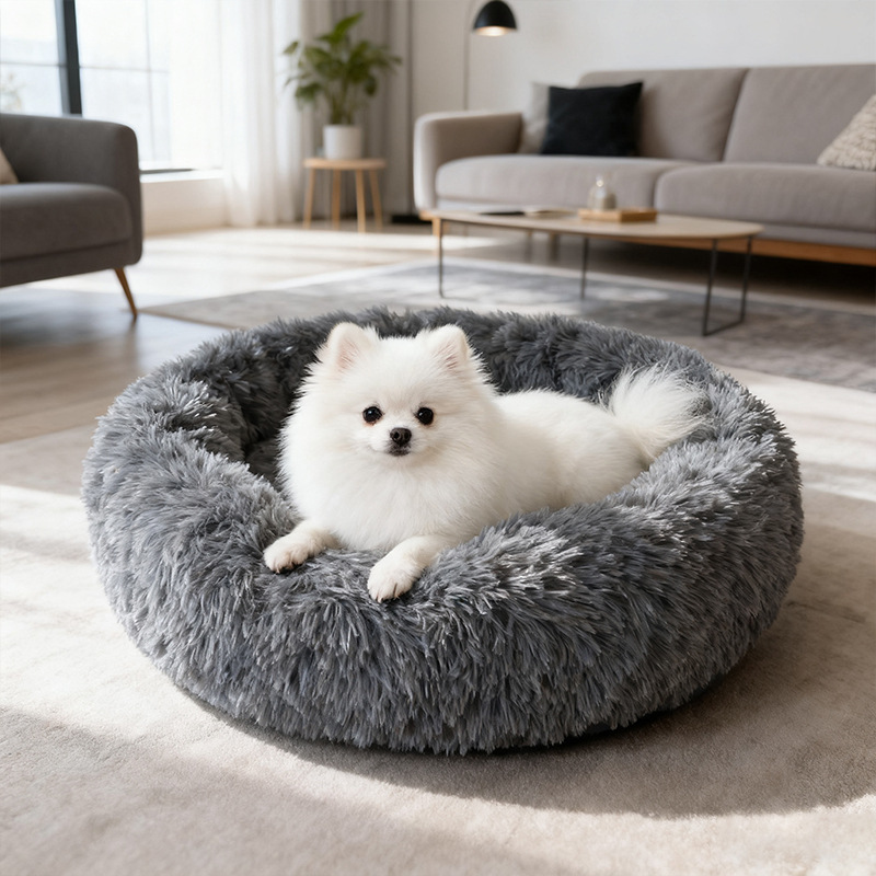 犬ベッド ふわふわもこもこ円形犬ベッドクッション