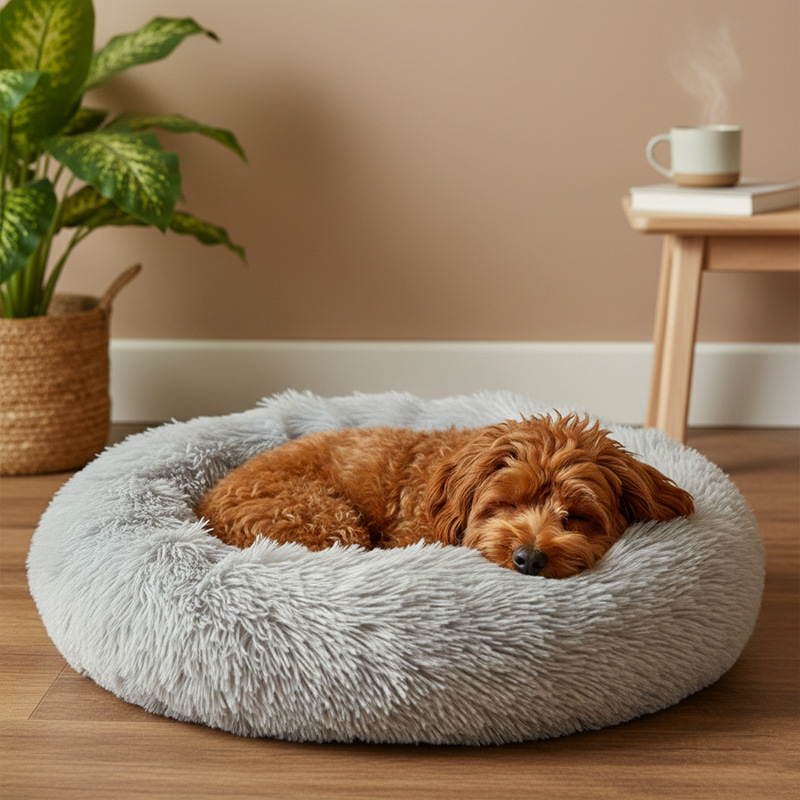 犬ベッド ふわふわもこもこ円形犬ベッドクッション