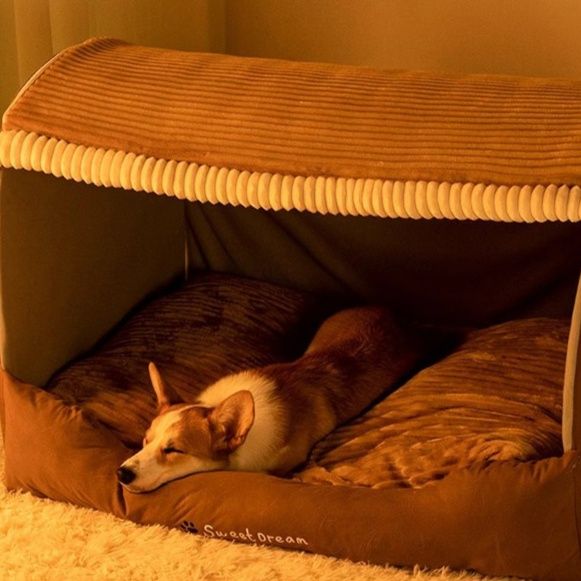 犬ベッドドーム型 半密閉型屋根付き犬用ハウスベッド