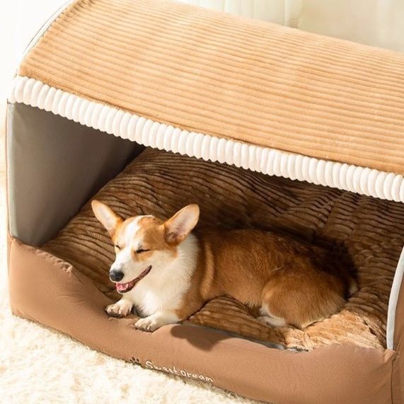 犬ベッドドーム型 半密閉型屋根付き犬用ハウスベッド
