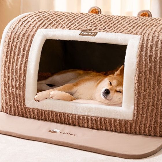 犬ベッド 小屋風ドーム型犬ベッド ふわふわ包み込み