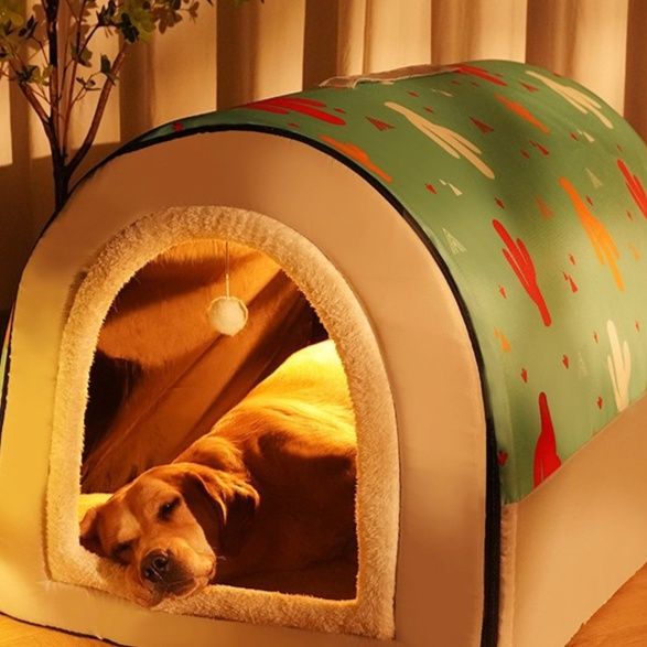 犬ベッド 半開閉式立体大空間厚実柔軟犬用ドーム型寝床