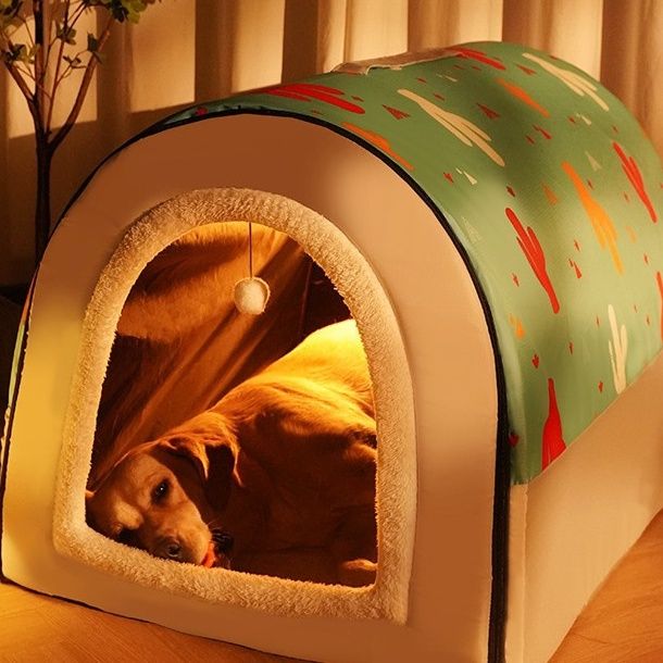 犬ベッド 半開閉式立体大空間厚実柔軟犬用ドーム型寝床
