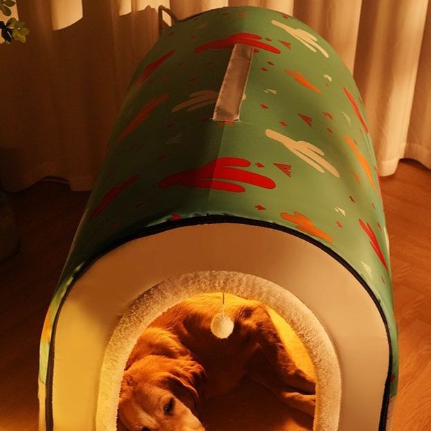 犬ベッド 半開閉式立体大空間厚実柔軟犬用ドーム型寝床
