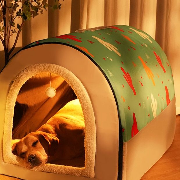 犬ベッド 半開閉式立体大空間厚実柔軟犬用ドーム型寝床