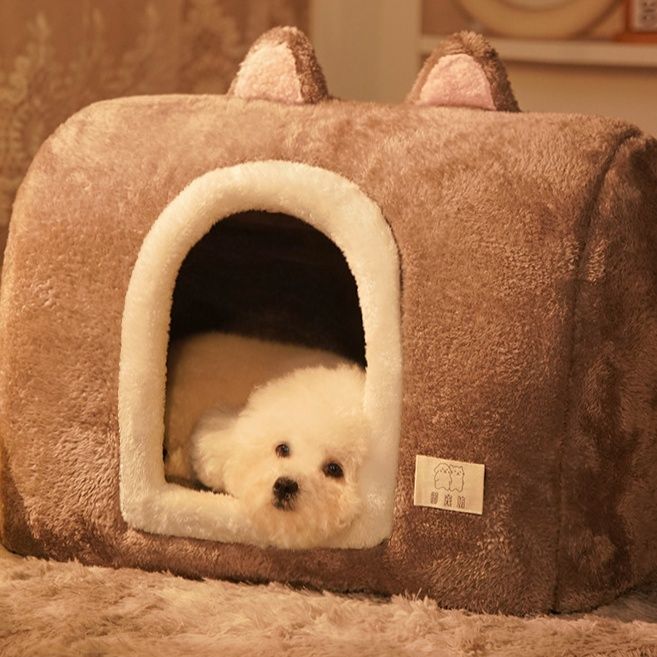 犬ベッド 可愛い耳付き包み込みドーム型犬ベッド