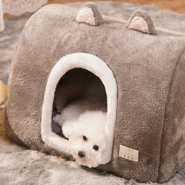 犬ベッド 可愛い耳付き包み込みドーム型犬ベッド