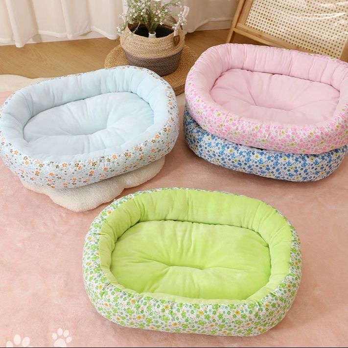 犬ベッド 四季通用丸洗い可能な小花柄犬用寝床クッション