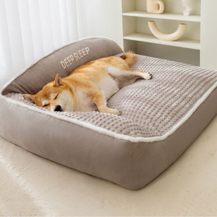 犬ベッド 四季対応加厚型枕付き犬用寝床クッション