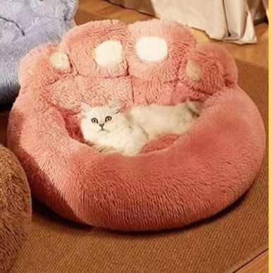 犬ベッド 肉球デザインもこもこ丸型犬ベッドクッション