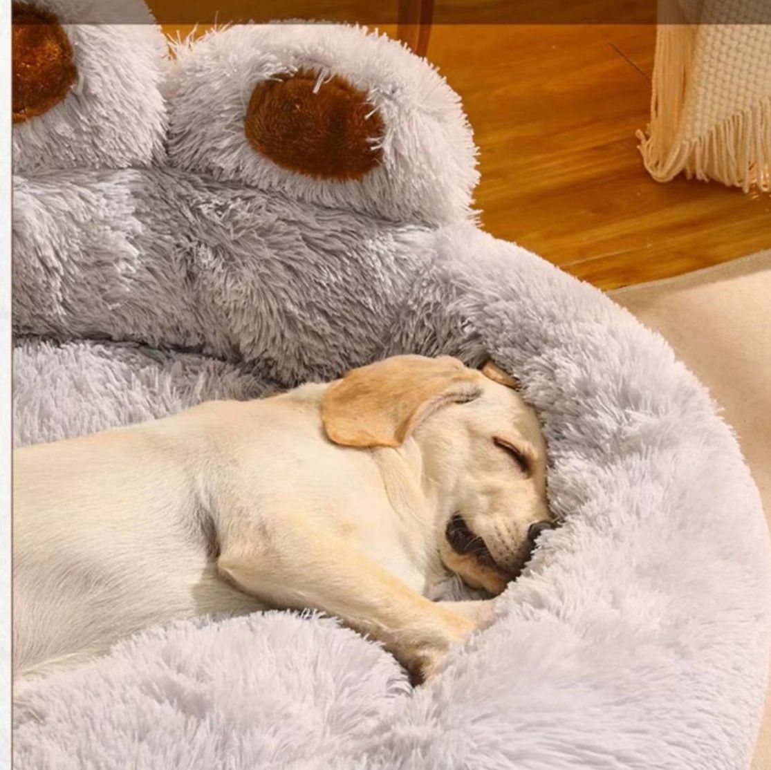 犬ベッド 肉球デザインもこもこ丸型犬ベッドクッション