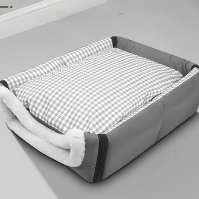 犬ベッド 格子柄の屋根付きドーム型二通り使える犬ベッド