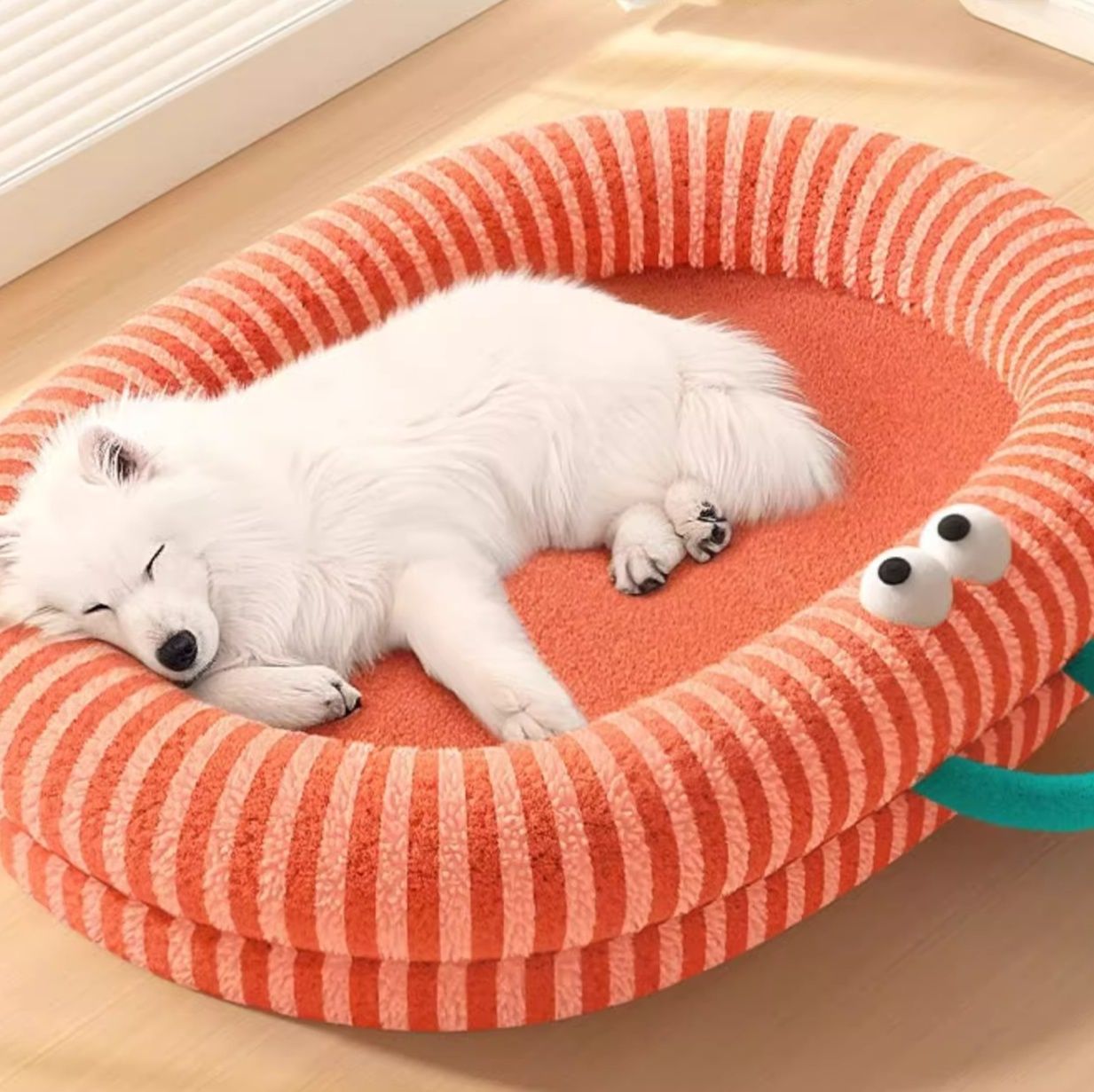 犬ベッド ふんわり縞模様の厚手円形犬ベッドクッション
