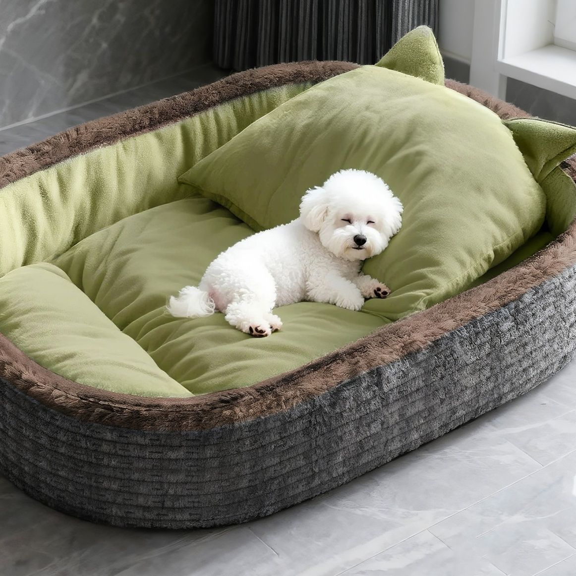 犬ベッド ふんわり包まれる高級ふちどり付きもちもち犬用クッション