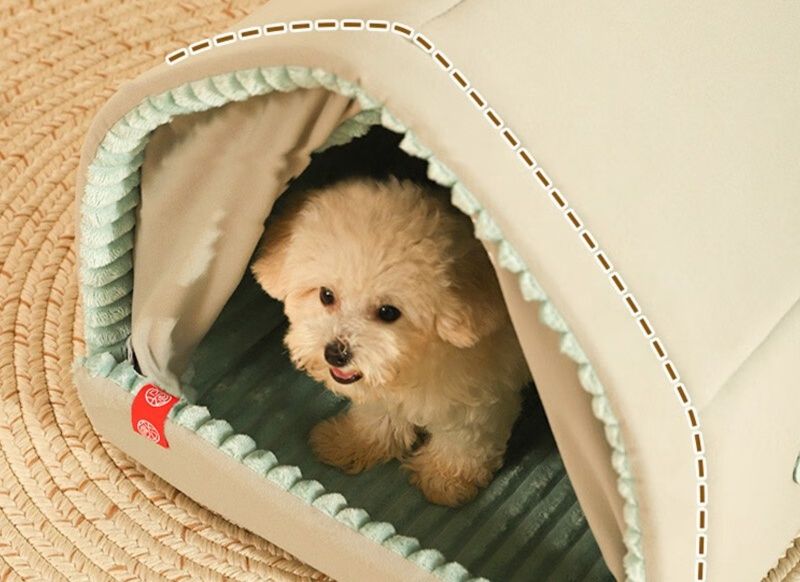 犬ベッド ふわふわフリル付き包み込み型ドーム犬ベッド