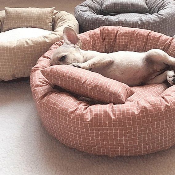 犬ベッド 四季通用チェック柄丸型 クッション