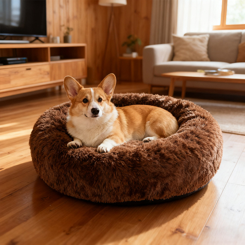 犬ベッド ふわふわもこもこ円形犬ベッドクッション