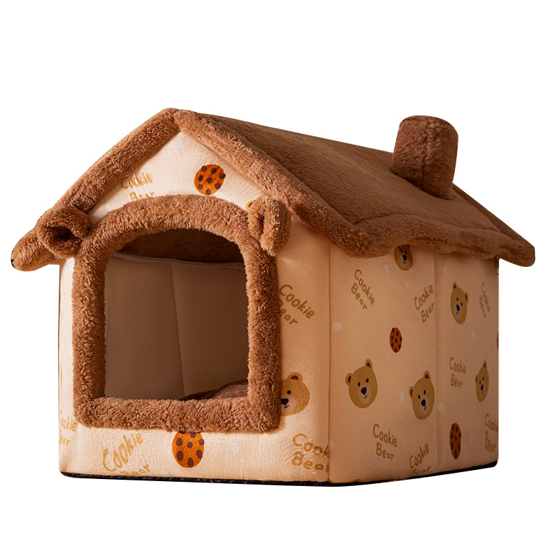 犬ベッド 煙突付き可愛いお家型ドーム犬ベッド