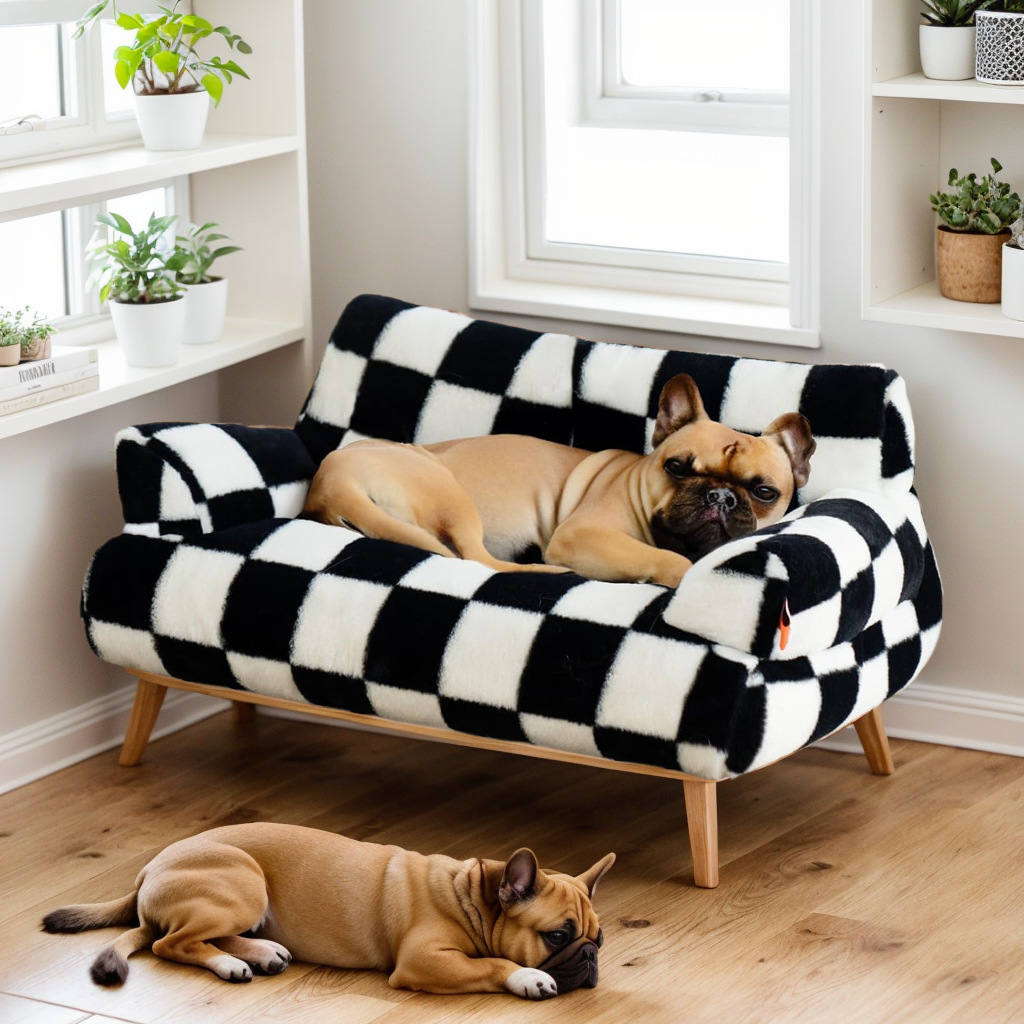 犬ベッド 市松模様のソファ型犬ベッドクッション