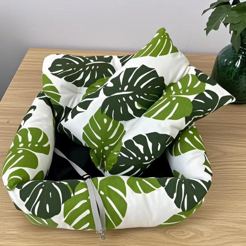 犬ベッド 南国リーフ柄ふんわり車載