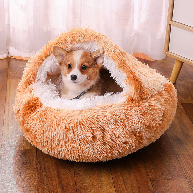 犬ベッド もふもふ長毛ふわふわドーム型犬ベッド洞窟風