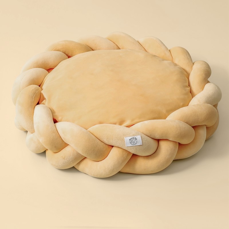 犬ベッド 三つ編みデザイン丸型犬用クッション